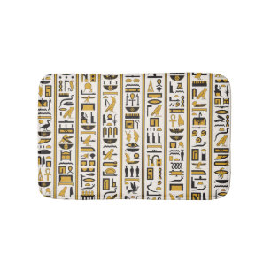 Tapis De Bain Hiéroglyphes égyptiens : Jaune-Noir Sans Seamless.