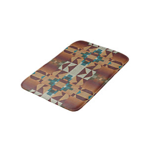 Tapis De Bain Hip Taupe Brown Orange Turquoise Bleu Vert Art Eth