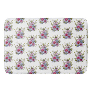 Tapis De Bain Hollyhocks et fleurs bleues avec bourdons
