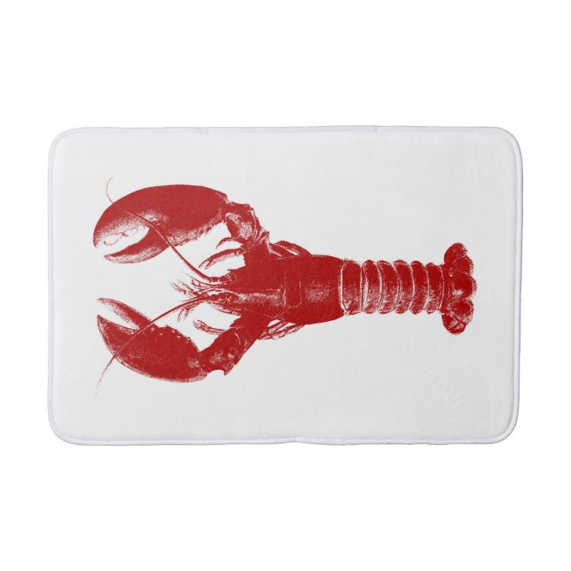 Tapis De Bain Homard rouge profond sur blanc (Devant)