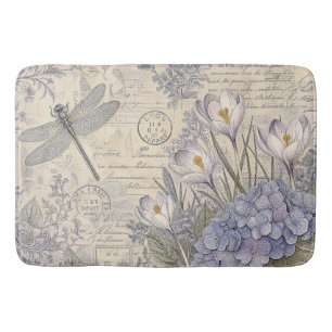 Tapis De Bain Hydrangea Pervenche et Libellule Shabby Chic