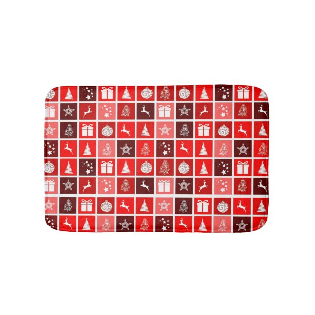 Tapis De Bain Icône de Noël Rouge Carré Vacances Art classique (Devant)