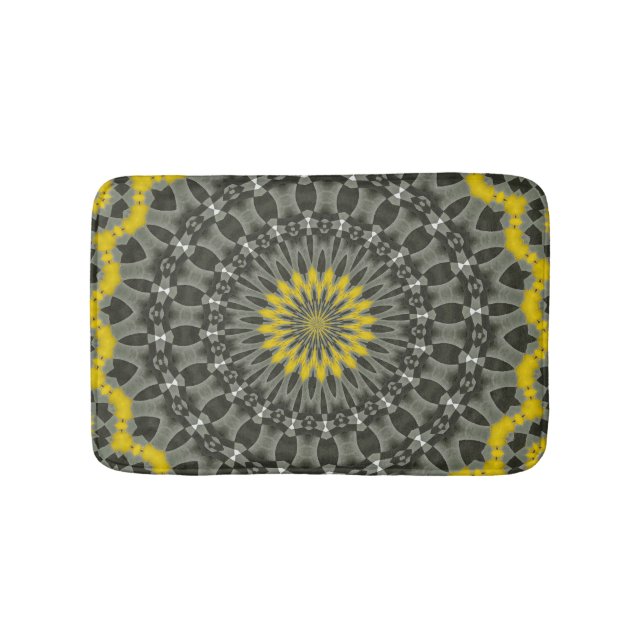Tapis De Bain Illuminant le KAleidoscope jaune et gris Mandala. (Devant)