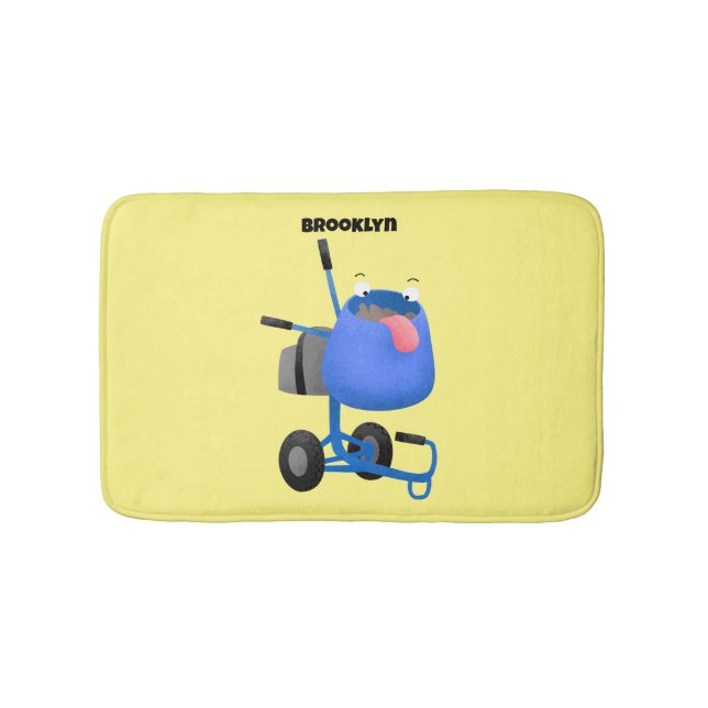 Tapis De Bain Illustration amusante du mélangeur de ciment bleu (Devant)