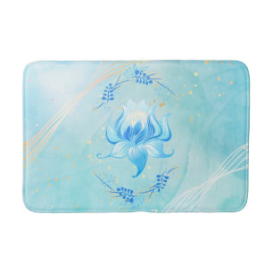 Tapis De Bain Illustration d'Azur Bloom – Lotus sarcelle et blan