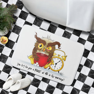 Tapis De Bain Illustration de café de chouette drôle mignonne ma