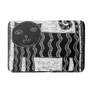 Tapis De Bain Illustration de chat rayé noir et blanc