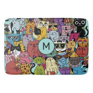 Tapis De Bain Illustration de chats amusants Monogrammes personn