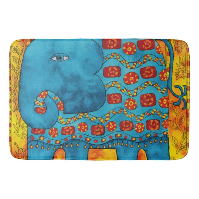 Tapis De Bain Illustration de l'aquarelle de l'éléphant à motifs (Devant)