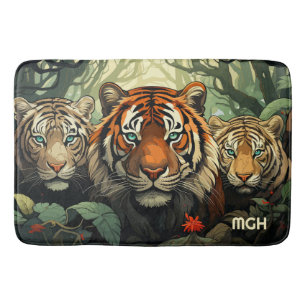 Tapis De Bain Illustration des tigres monogrammes personnalisés