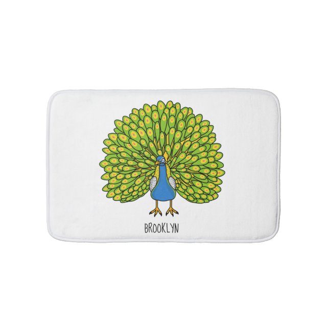 Tapis De Bain Illustration d'oiseau de paon brillant (Devant)