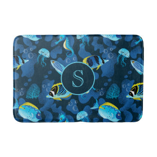 Tapis De Bain Illustration du Monogramme des poissons tropicaux