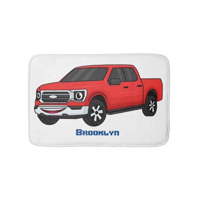 Tapis De Bain Illustration d'une camionnette rouge mou (Devant)