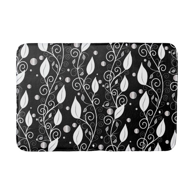 Tapis De Bain Illustration moderne abstraite d'encre noire et bl (Devant)