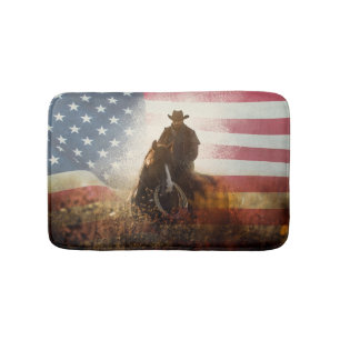 Tapis De Bain Image de cowboy du Jour de l'Indépendance.