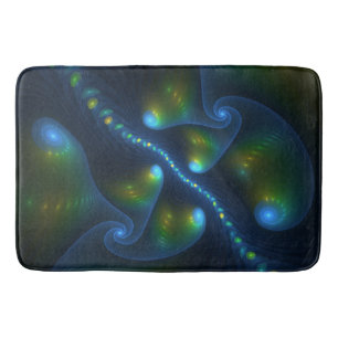 Tapis De Bain Imaginaire Abstrait Bleu Vert Jaune Fractal Art