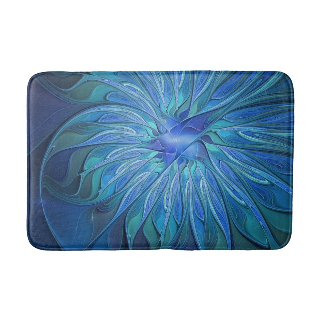 Tapis De Bain Imaginaire Fleur Bleue Motif, Art Fractal Abstrait (Devant)