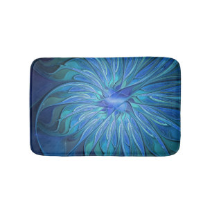 Tapis De Bain Imaginaire Fleur Bleue Motif, Art Fractal Abstrait