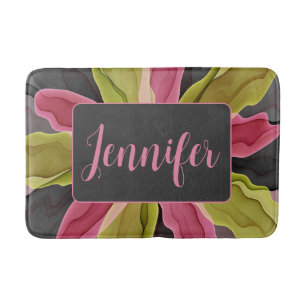 Tapis De Bain Imaginaire rose vert anthracite Fleur Nom fractal