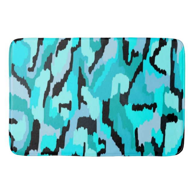 Tapis De Bain Impression Abstraite turquoise et noire (Devant)