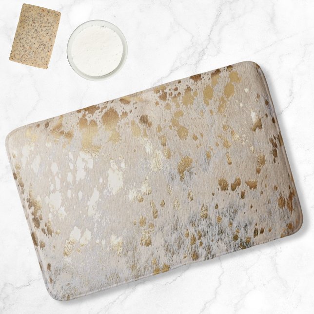 Tapis De Bain Impression de cowhide métallique or | Luxueux (Gold Cowhide Print Metallic Bath Mat
)