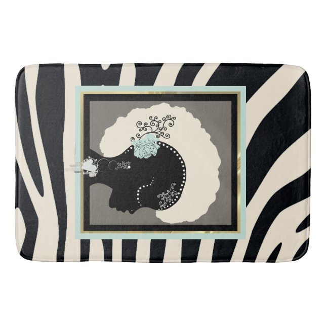 Tapis De Bain Impression de crème et de zèbre noir (Devant)