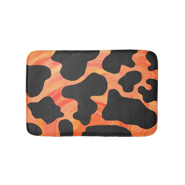 Tapis De Bain Impression noire et orange de vache (Devant)