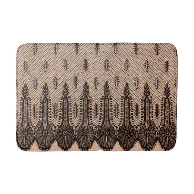 Tapis De Bain imprimé à maille florale noire (Devant)