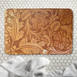 Tapis De Bain imprimé en cuir rustique brun de l'Ouest