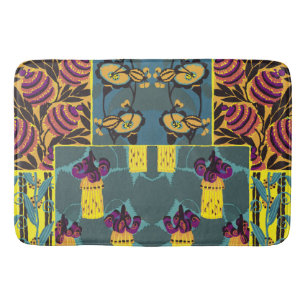 Tapis De Bain Imprimé floral violet et sarcelle maximaliste vibr