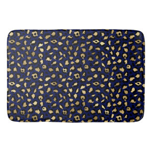 Tapis De Bain Imprimé Taches de Léopard Glam Bleu Royal et Or