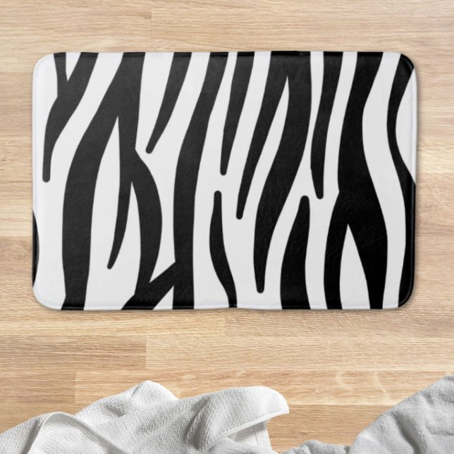 Tapis De Bain imprimé zèbre noir blanc (girly chic stylish black white zebra print bath mat)