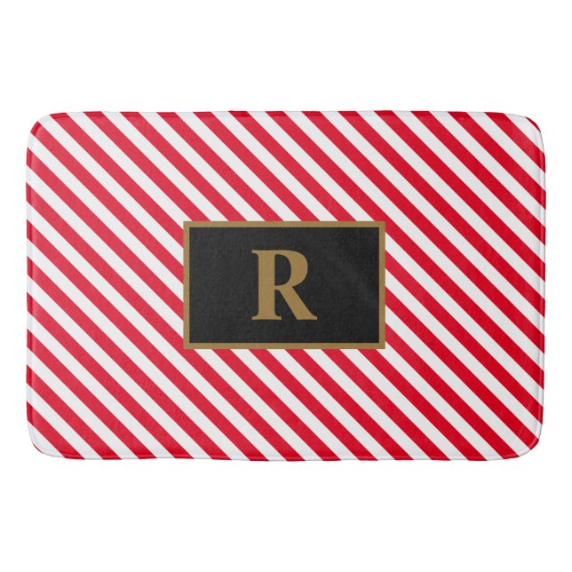 Tapis de bain initial personnalisé rouge/blanc (Devant)