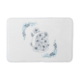 Tapis De Bain Initiale "C" Monogramme bleu Calme Floral