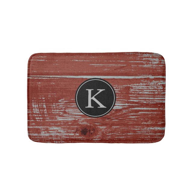 Tapis De Bain Initiale décorée d'un monogramme rouge rustique en (Devant)