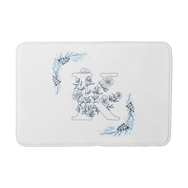 Tapis De Bain Initiale "K" Blue Monogram Calme Floral (Devant)