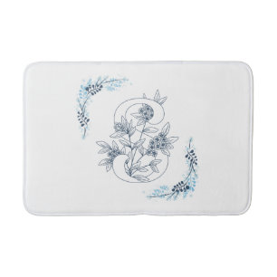 Tapis De Bain Initiale "S" Monogramme bleu Calme Floral