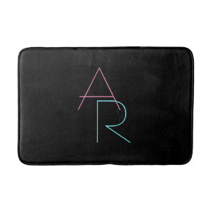 Tapis De Bain Initiales de chevauchement modernes   Rose Turquoi