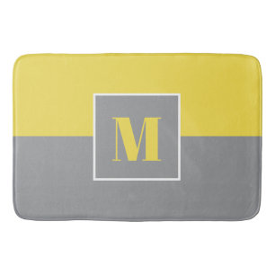 Tapis De Bain Initiales gris jaune Monogramme