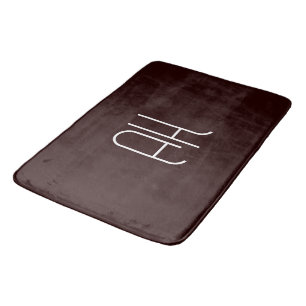 Tapis De Bain Initiales personnalisées marron foncé et blanc sim