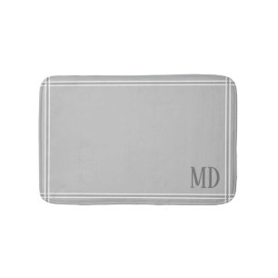 Tapis De Bain Initiales personnalisées rayées gris clair et blan