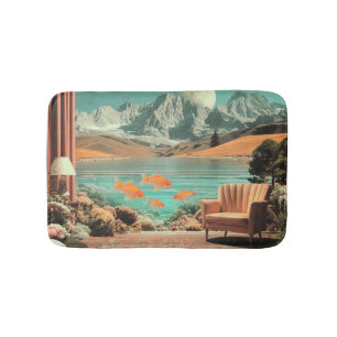 Tapis De Bain Intérieur surréaliste avec poissons et paysage au