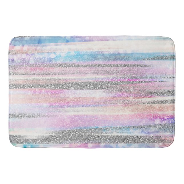 Tapis De Bain Iridescente moderne et Parties scintillant argenté (Devant)