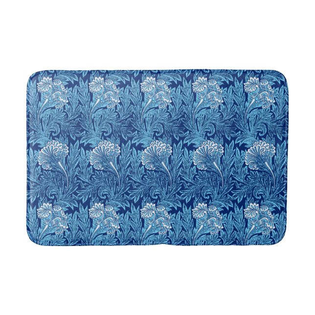 Tapis De Bain Jacobean Flower Damask, Navy, Sky Blue et White (Devant)