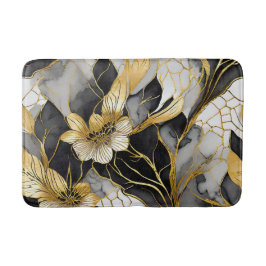 Tapis De Bain Japonais Floral Black Gold