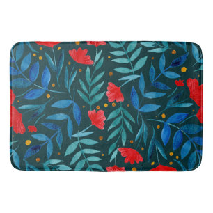 Tapis De Bain Jardin d'aquarelle magique - turquoise foncé et ro