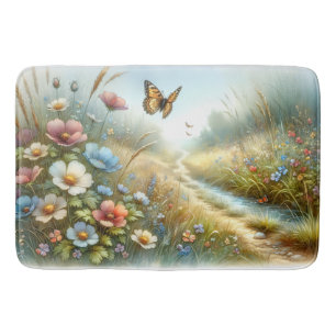 Tapis De Bain Jardin de papillons de la prairie fleurie