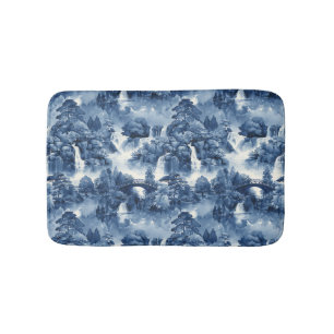 Tapis De Bain Jardin d'eau japonais en porcelaine blanche bleue