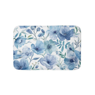 Tapis De Bain Jardin Floral Aquarelle Botanique Bleu