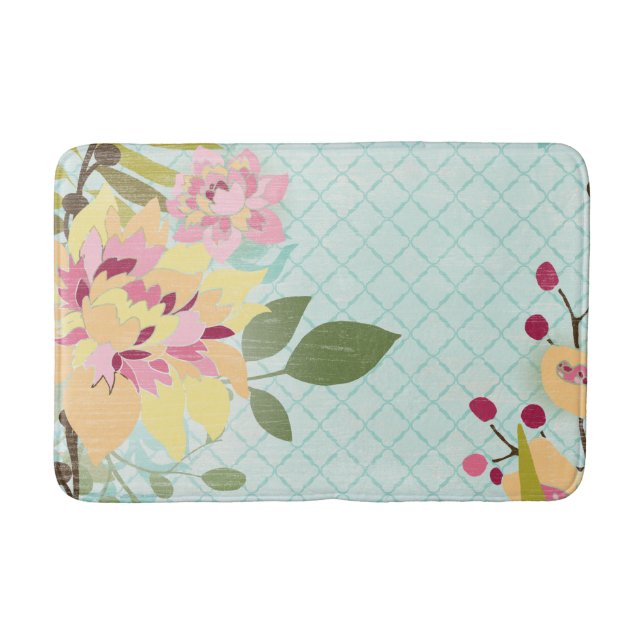 Tapis De Bain Jardin floral, Arrière - plan bleu (Devant)